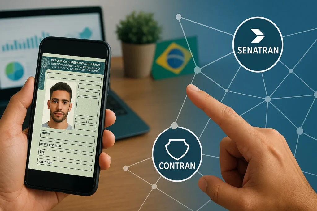 Capa horizontal 16:9 simbolizando o app CNH do Brasil chega a 12.773.325 usuários, acelerando a digitalização da habilitação no Brasil